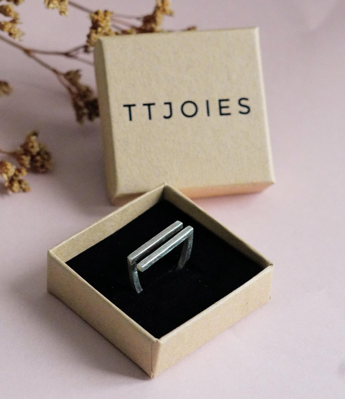Anell Ajustable de Plata amb Doble Barra – posat